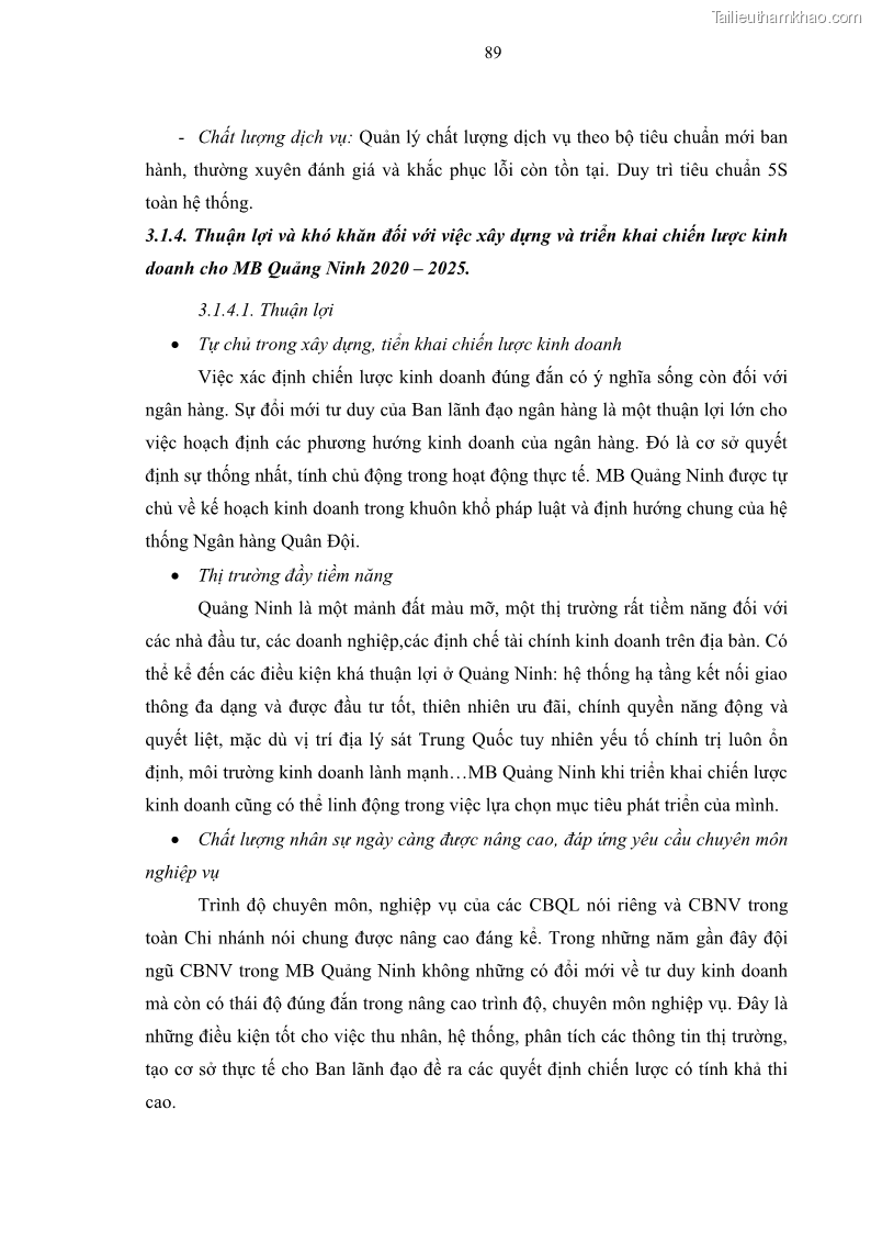 Luận văn thạc sĩ kinh doanh thương mại Chiến lược kinh doanh của ngân hàng TMCP Quân Đội Chi nhánh Quảng Ninh - 9 Trang 101