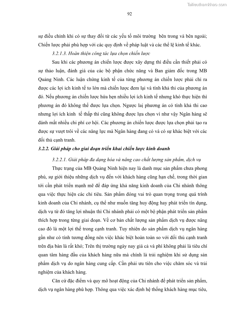 Luận văn thạc sĩ kinh doanh thương mại Chiến lược kinh doanh của ngân hàng TMCP Quân Đội Chi nhánh Quảng Ninh - 9 Trang 104