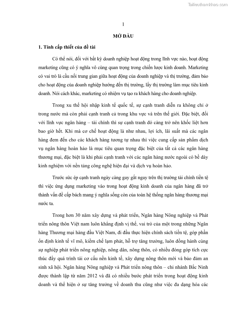 Luận văn thạc sĩ kinh doanh thương mại Giải pháp hoàn thiện hoạt động marketing của Ngân hàng Nông nghiệp và Phát triển nông thôn Việt Nam – Chi nhánh Bắc Ninh - 1 Trang 10