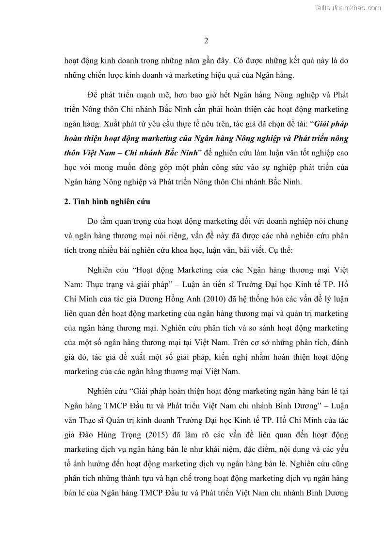 Luận văn thạc sĩ kinh doanh thương mại Giải pháp hoàn thiện hoạt động marketing của Ngân hàng Nông nghiệp và Phát triển nông thôn Việt Nam – Chi nhánh Bắc Ninh - 1 Trang 11