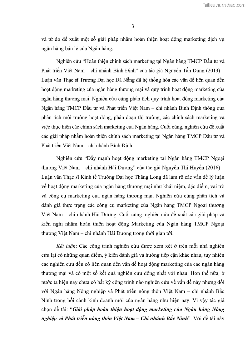 Luận văn thạc sĩ kinh doanh thương mại Giải pháp hoàn thiện hoạt động marketing của Ngân hàng Nông nghiệp và Phát triển nông thôn Việt Nam – Chi nhánh Bắc Ninh - 1 Trang 12