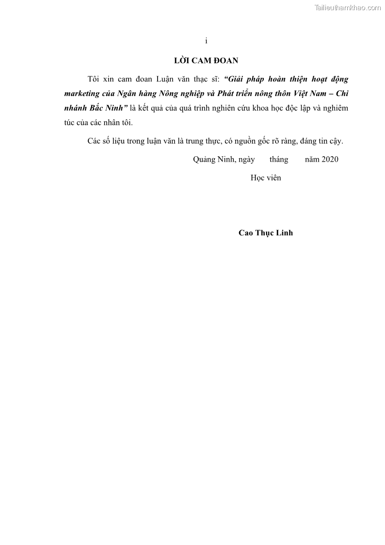 Luận văn thạc sĩ kinh doanh thương mại Giải pháp hoàn thiện hoạt động marketing của Ngân hàng Nông nghiệp và Phát triển nông thôn Việt Nam – Chi nhánh Bắc Ninh - 1 Trang 3