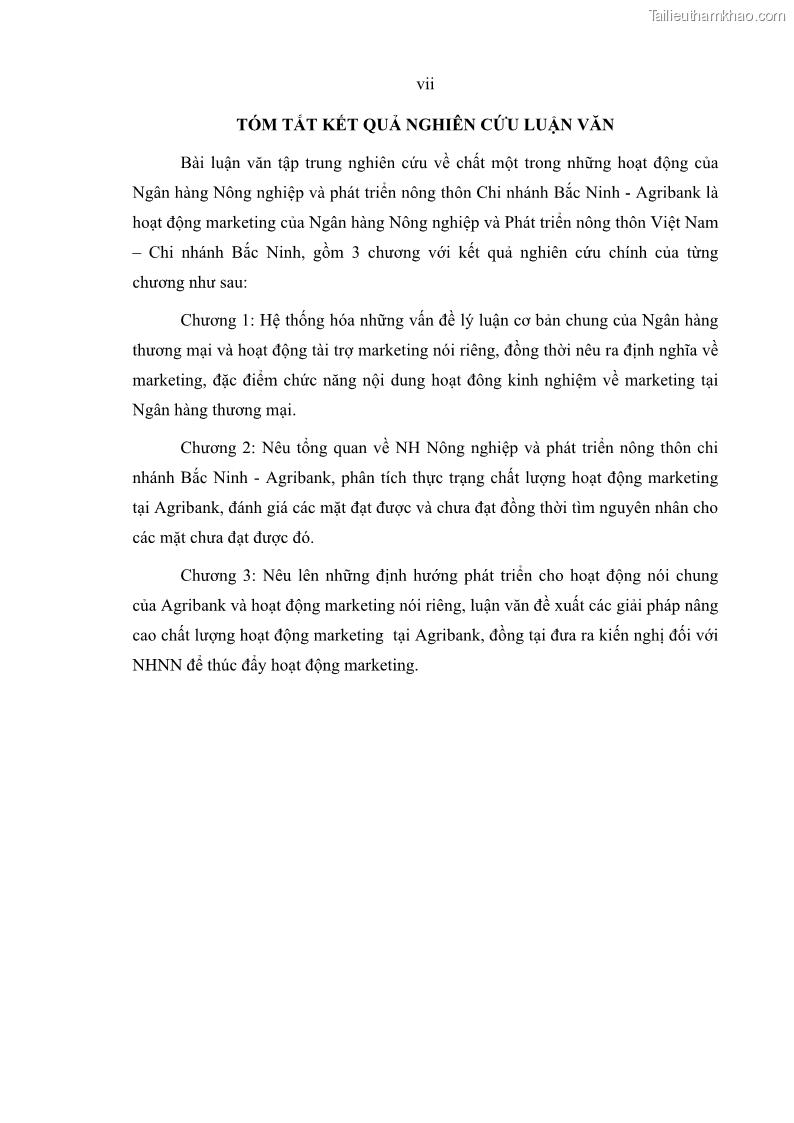 Luận văn thạc sĩ kinh doanh thương mại Giải pháp hoàn thiện hoạt động marketing của Ngân hàng Nông nghiệp và Phát triển nông thôn Việt Nam – Chi nhánh Bắc Ninh - 1 Trang 9