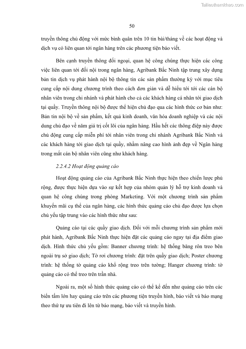 Luận văn thạc sĩ kinh doanh thương mại Giải pháp hoàn thiện hoạt động marketing của Ngân hàng Nông nghiệp và Phát triển nông thôn Việt Nam – Chi nhánh Bắc Ninh - 5 Trang 59