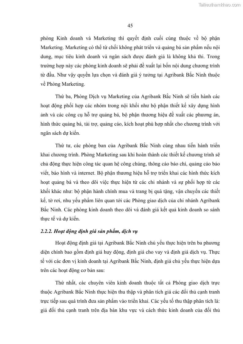 Luận văn thạc sĩ kinh doanh thương mại Giải pháp hoàn thiện hoạt động marketing của Ngân hàng Nông nghiệp và Phát triển nông thôn Việt Nam – Chi nhánh Bắc Ninh - 5 Trang 54