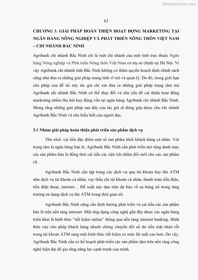 Luận văn thạc sĩ kinh doanh thương mại Giải pháp hoàn thiện hoạt động marketing của Ngân hàng Nông nghiệp và Phát triển nông thôn Việt Nam – Chi nhánh Bắc Ninh - 6 Trang 72