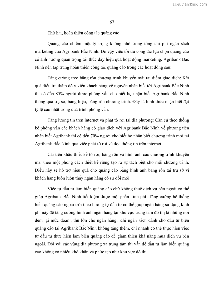 Luận văn thạc sĩ kinh doanh thương mại Giải pháp hoàn thiện hoạt động marketing của Ngân hàng Nông nghiệp và Phát triển nông thôn Việt Nam – Chi nhánh Bắc Ninh - 7 Trang 76