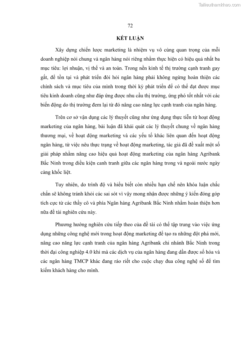 Luận văn thạc sĩ kinh doanh thương mại Giải pháp hoàn thiện hoạt động marketing của Ngân hàng Nông nghiệp và Phát triển nông thôn Việt Nam – Chi nhánh Bắc Ninh - 7 Trang 81