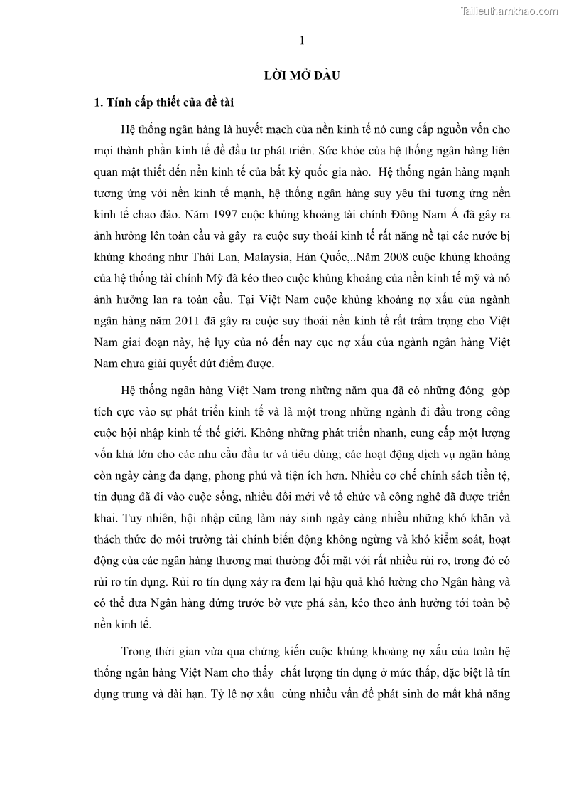 Luận văn thạc sĩ kinh doanh thương mại Hoạt động quản lý rủi ro tín dụng tại Ngân hàng TMCP Quân Đội - Chi nhánh Quảng Ninh - 1 Trang 12