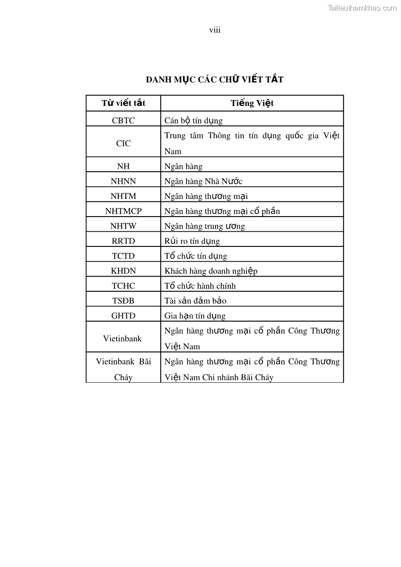Luận văn thạc sĩ kinh doanh thương mại Hoạt động quản lý rủi ro tín dụng tại Ngân hàng TMCP Công Thương – Chi nhánh Bãi Cháy - 1 Trang 12