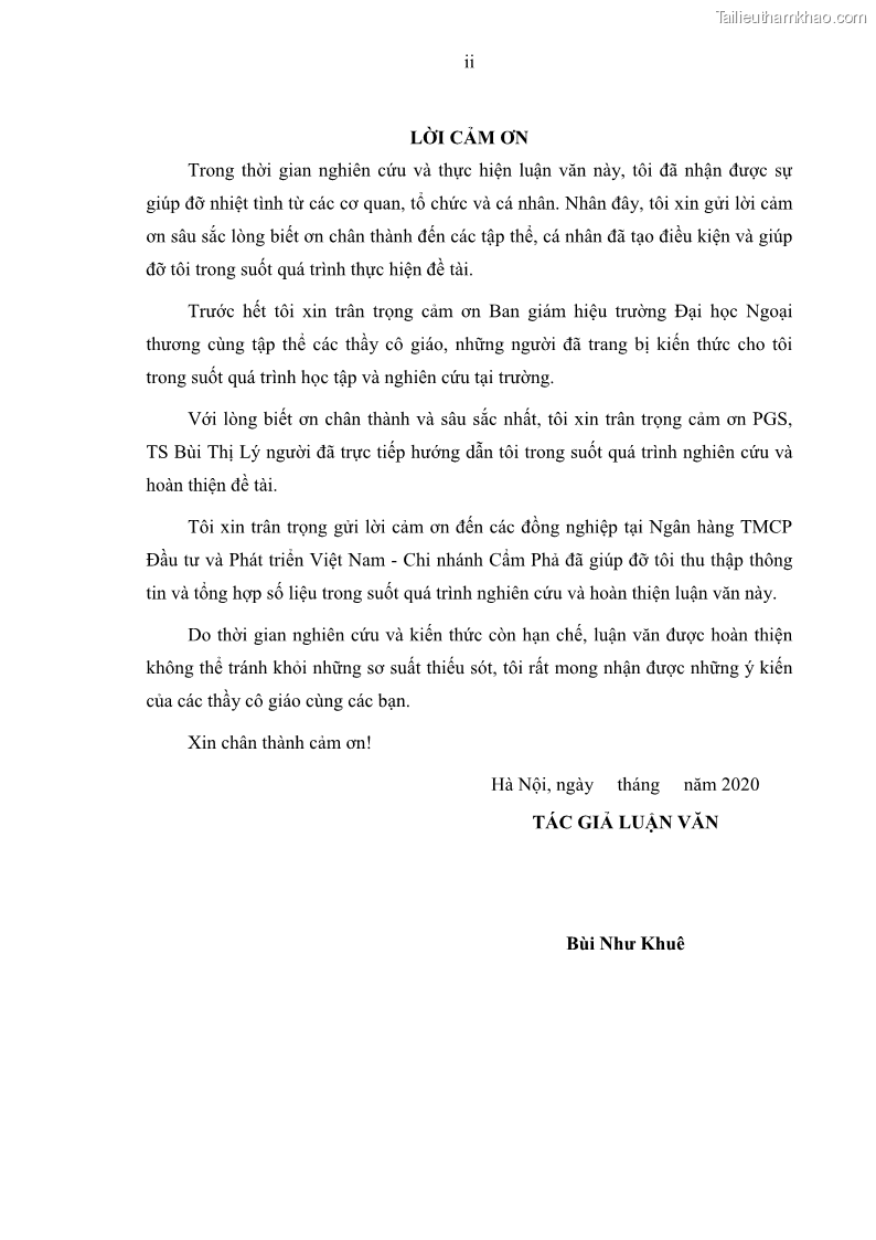 Luận văn thạc sĩ kinh doanh thương mại Hoạt động quản lý rủi ro tín dụng tại Ngân hàng TMCP Đầu tư và Phát triển Việt Nam - Chi nhánh Cẩm Phả - 1 Trang 4