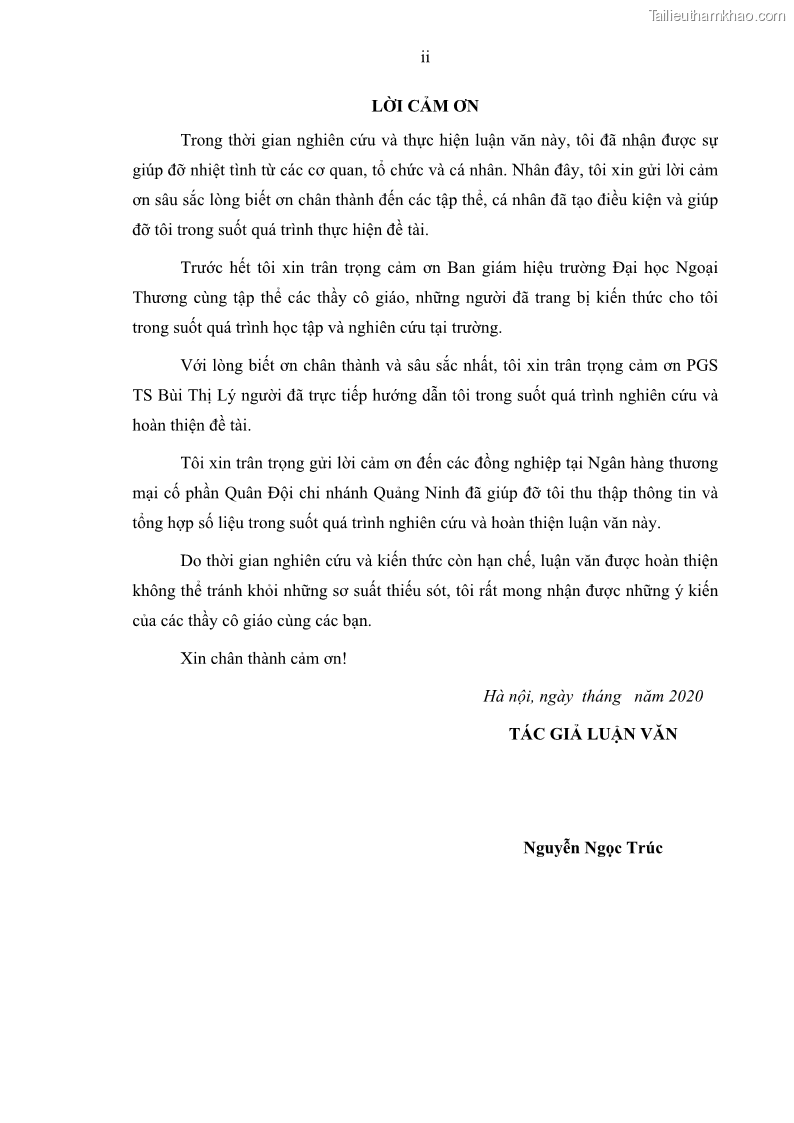 Luận văn thạc sĩ kinh doanh thương mại Hoạt động quản lý rủi ro tín dụng tại Ngân hàng TMCP Quân Đội - Chi nhánh Quảng Ninh - 1 Trang 4