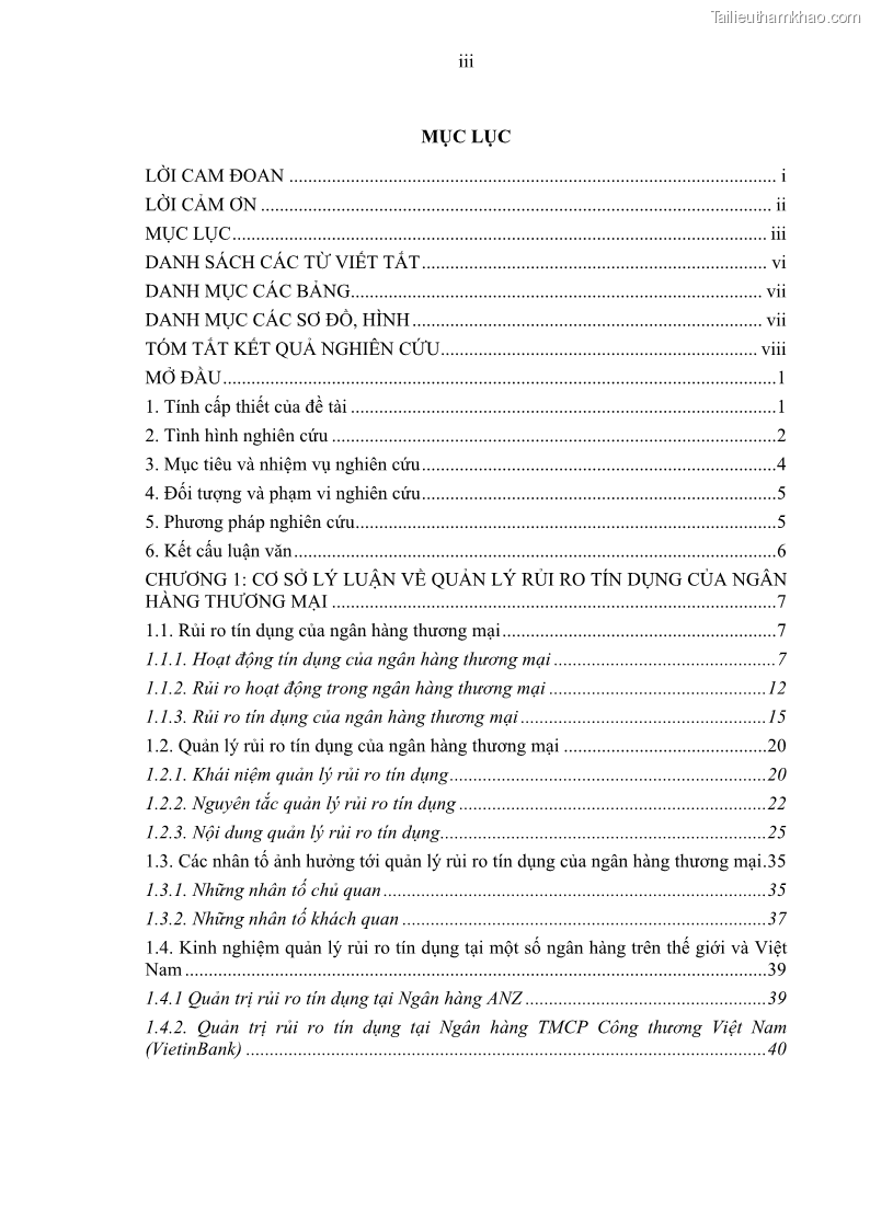 Luận văn thạc sĩ kinh doanh thương mại Hoạt động quản lý rủi ro tín dụng tại Ngân hàng TMCP Đầu tư và Phát triển Việt Nam - Chi nhánh Cẩm Phả - 1 Trang 5