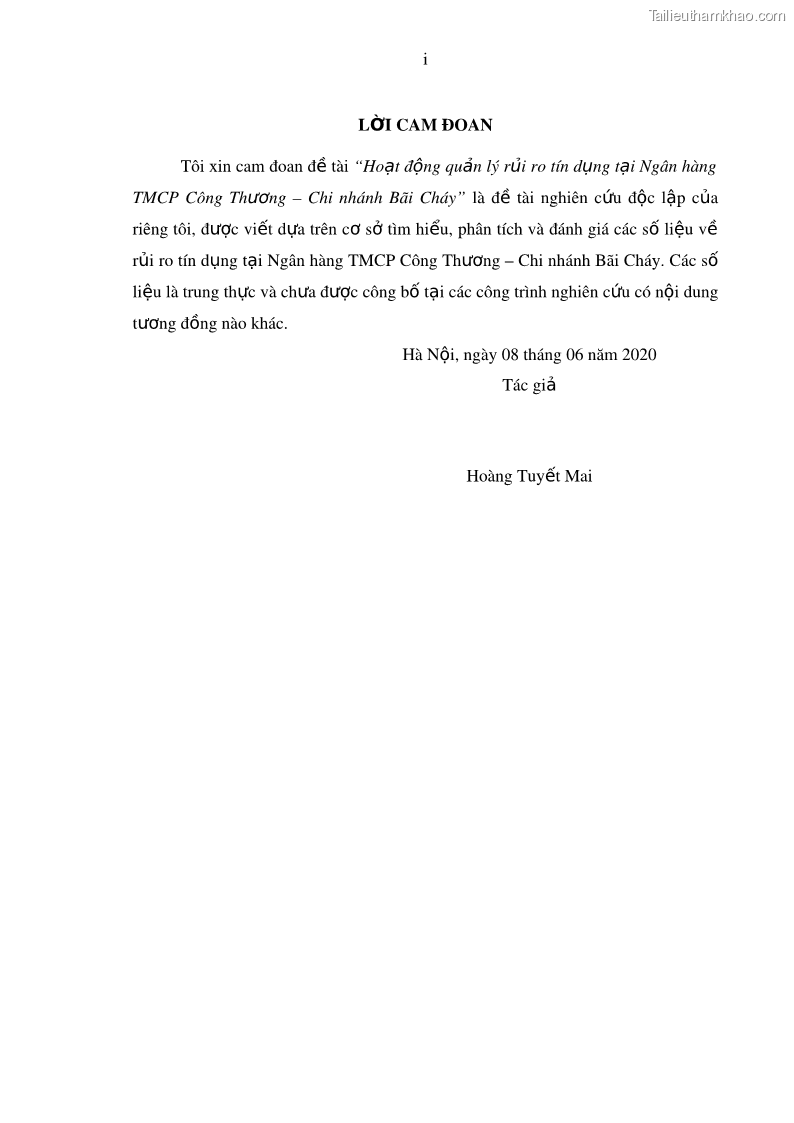 Luận văn thạc sĩ kinh doanh thương mại Hoạt động quản lý rủi ro tín dụng tại Ngân hàng TMCP Công Thương – Chi nhánh Bãi Cháy - 1 Trang 5