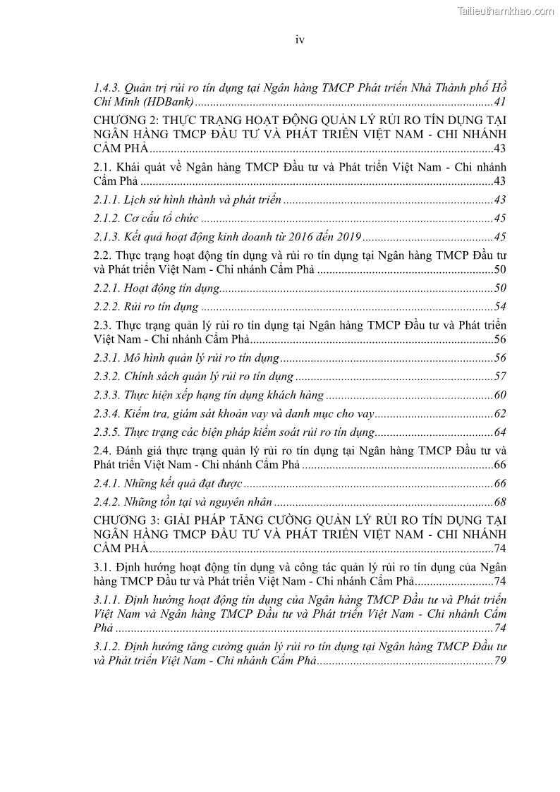 Luận văn thạc sĩ kinh doanh thương mại Hoạt động quản lý rủi ro tín dụng tại Ngân hàng TMCP Đầu tư và Phát triển Việt Nam - Chi nhánh Cẩm Phả - 1 Trang 6