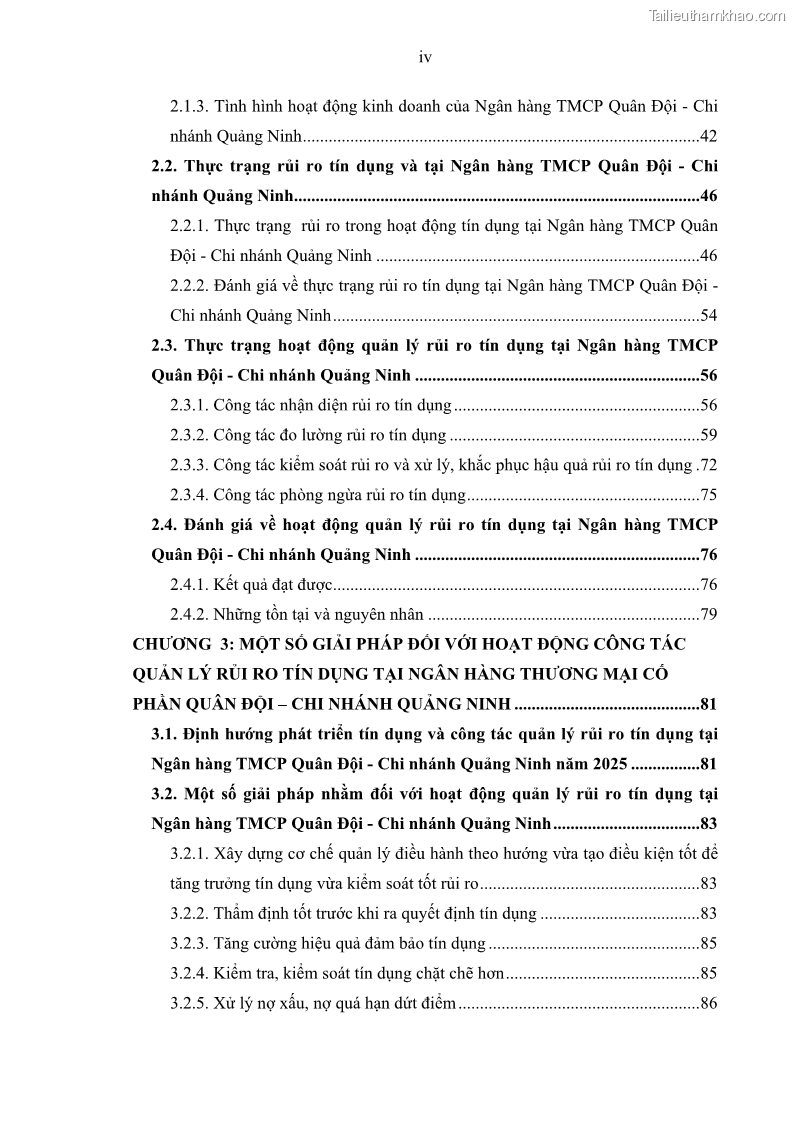 Luận văn thạc sĩ kinh doanh thương mại Hoạt động quản lý rủi ro tín dụng tại Ngân hàng TMCP Quân Đội - Chi nhánh Quảng Ninh - 1 Trang 6