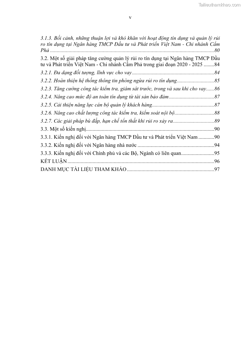 Luận văn thạc sĩ kinh doanh thương mại Hoạt động quản lý rủi ro tín dụng tại Ngân hàng TMCP Đầu tư và Phát triển Việt Nam - Chi nhánh Cẩm Phả - 1 Trang 7