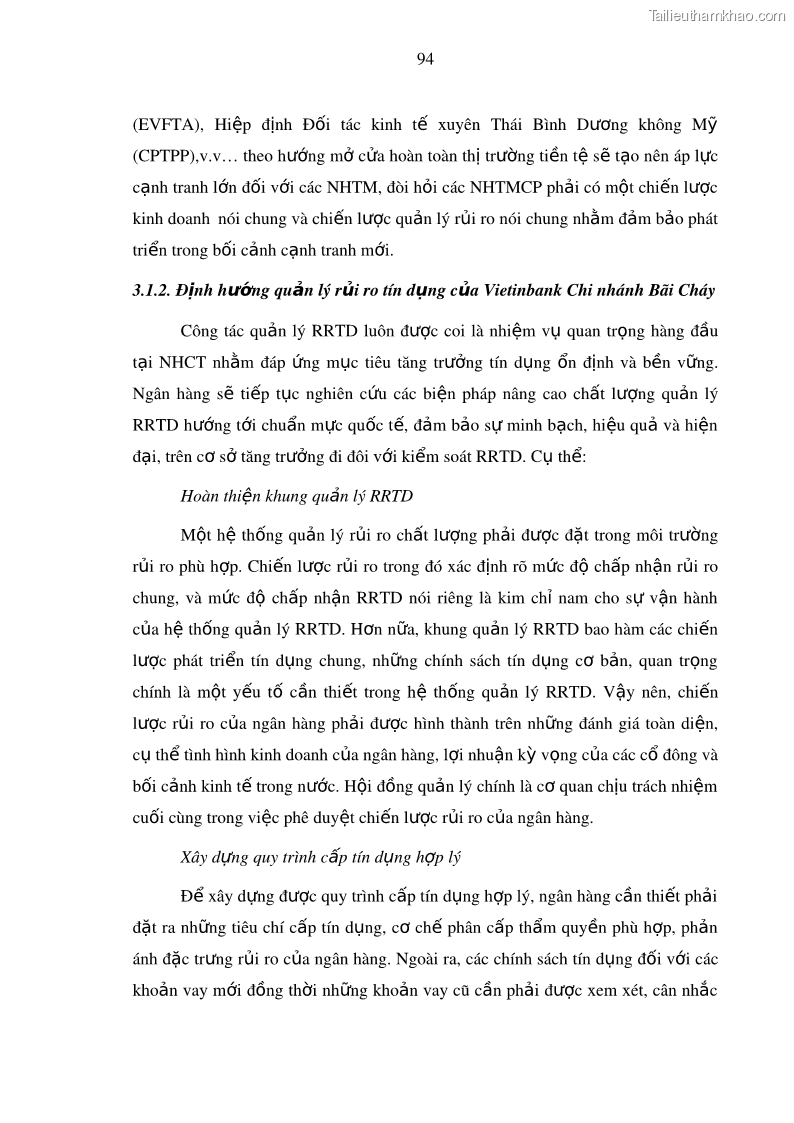 Luận văn thạc sĩ kinh doanh thương mại Hoạt động quản lý rủi ro tín dụng tại Ngân hàng TMCP Công Thương – Chi nhánh Bãi Cháy - 10 Trang 109