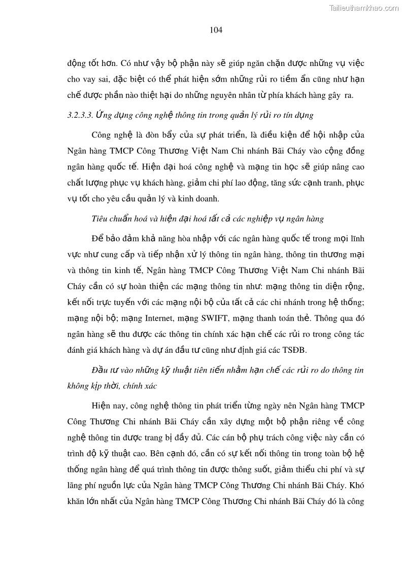 Luận văn thạc sĩ kinh doanh thương mại Hoạt động quản lý rủi ro tín dụng tại Ngân hàng TMCP Công Thương – Chi nhánh Bãi Cháy - 10 Trang 119