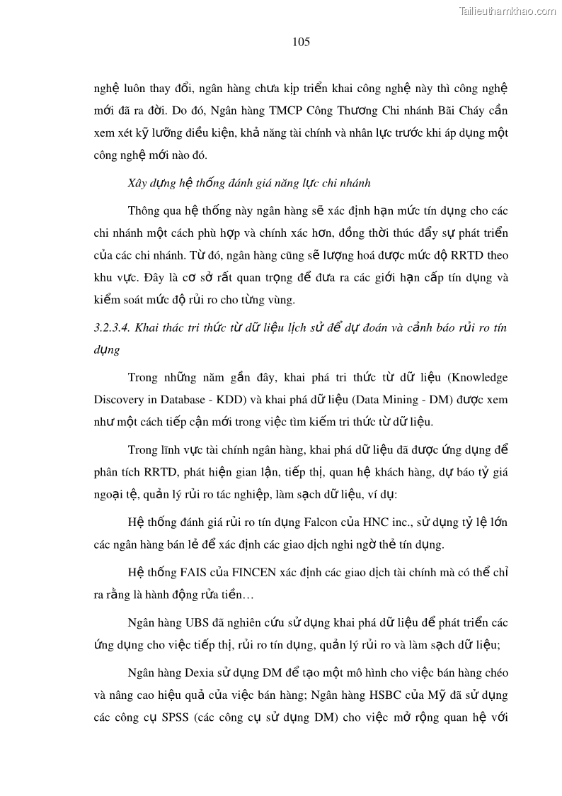 Luận văn thạc sĩ kinh doanh thương mại Hoạt động quản lý rủi ro tín dụng tại Ngân hàng TMCP Công Thương – Chi nhánh Bãi Cháy - 10 Trang 120