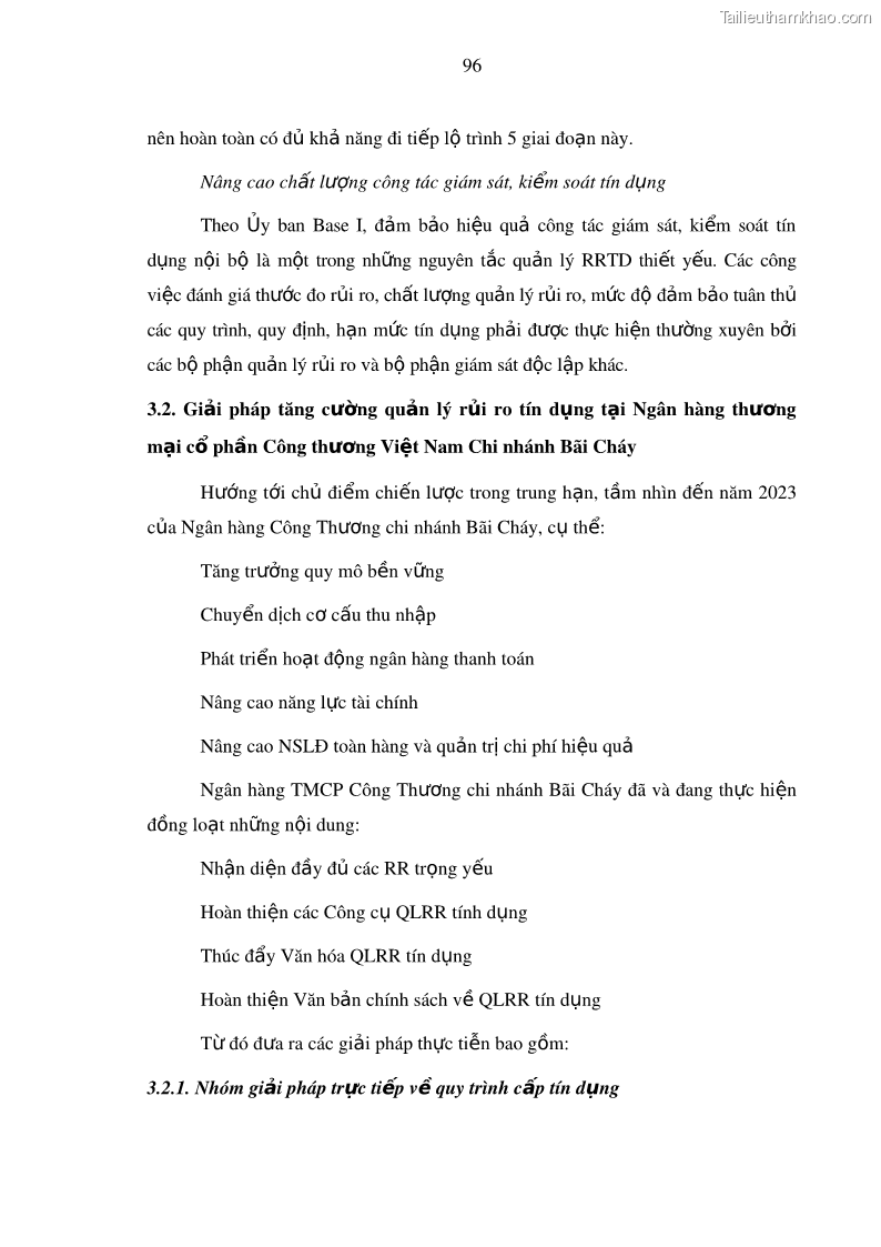 Luận văn thạc sĩ kinh doanh thương mại Hoạt động quản lý rủi ro tín dụng tại Ngân hàng TMCP Công Thương – Chi nhánh Bãi Cháy - 10 Trang 111