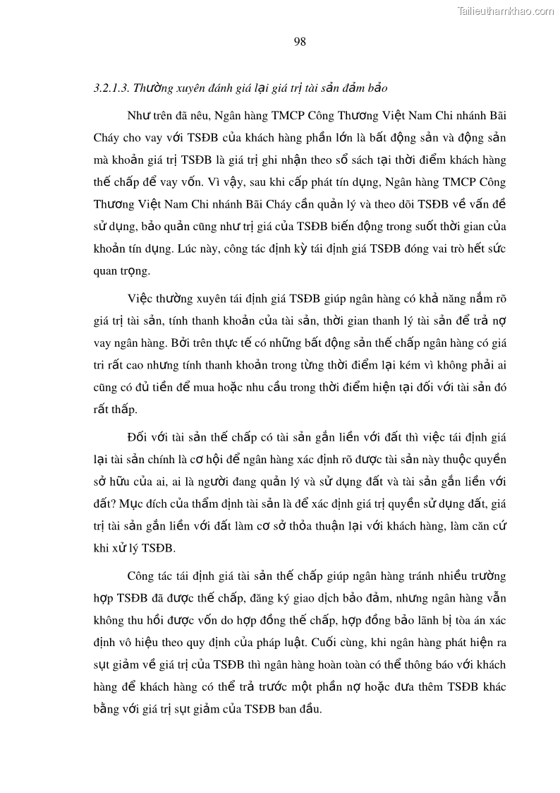 Luận văn thạc sĩ kinh doanh thương mại Hoạt động quản lý rủi ro tín dụng tại Ngân hàng TMCP Công Thương – Chi nhánh Bãi Cháy - 10 Trang 113