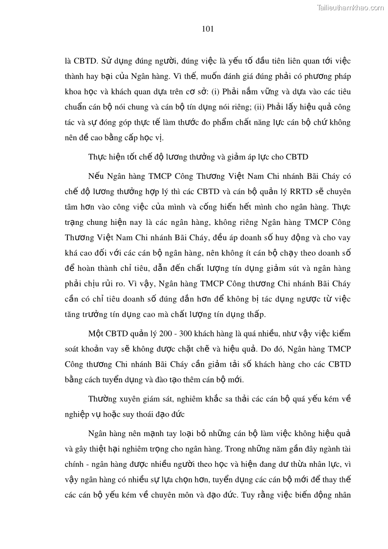 Luận văn thạc sĩ kinh doanh thương mại Hoạt động quản lý rủi ro tín dụng tại Ngân hàng TMCP Công Thương – Chi nhánh Bãi Cháy - 10 Trang 116