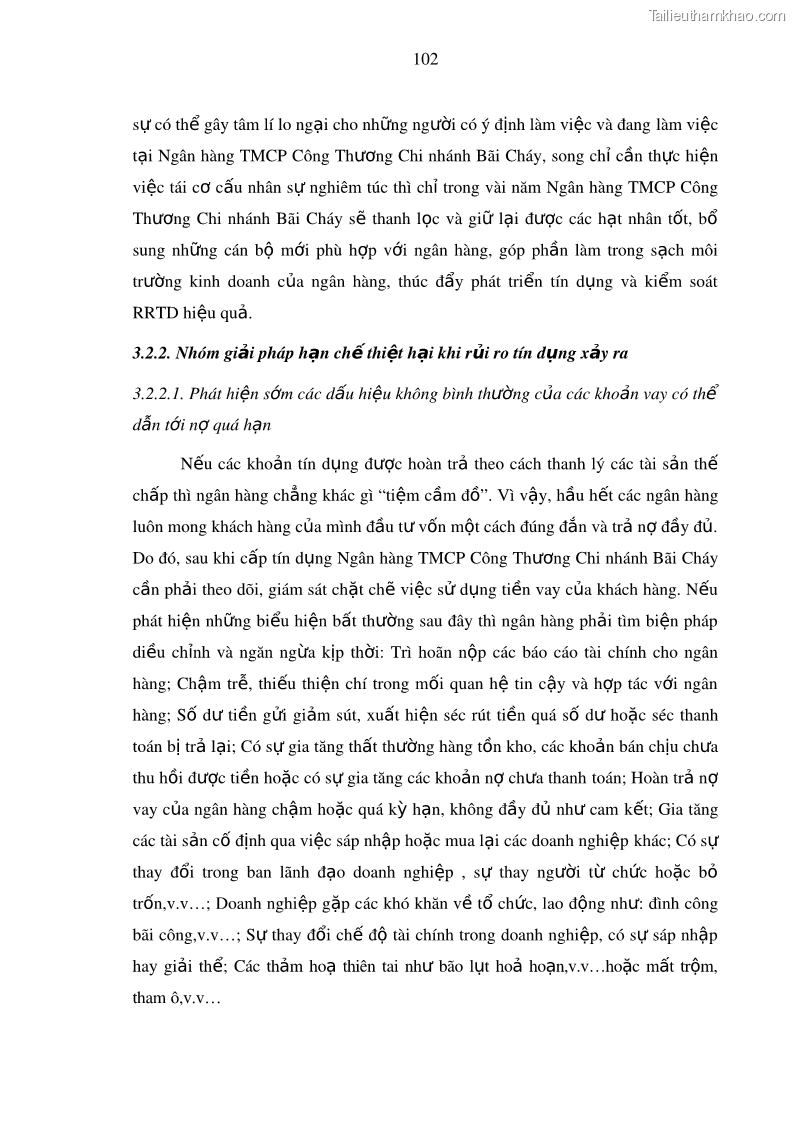 Luận văn thạc sĩ kinh doanh thương mại Hoạt động quản lý rủi ro tín dụng tại Ngân hàng TMCP Công Thương – Chi nhánh Bãi Cháy - 10 Trang 117