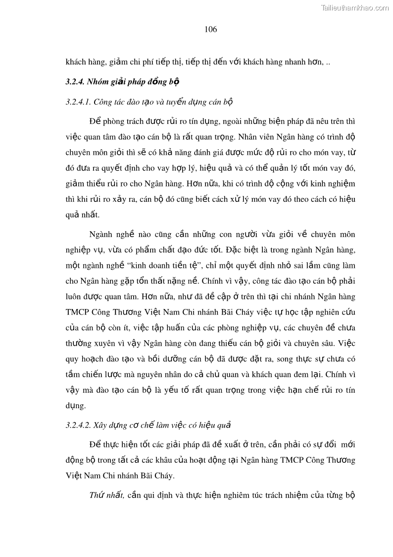 Luận văn thạc sĩ kinh doanh thương mại Hoạt động quản lý rủi ro tín dụng tại Ngân hàng TMCP Công Thương – Chi nhánh Bãi Cháy - 11 Trang 121