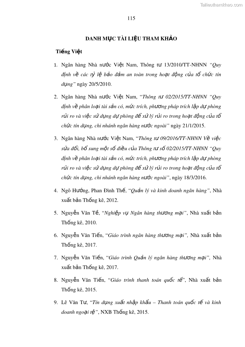 Luận văn thạc sĩ kinh doanh thương mại Hoạt động quản lý rủi ro tín dụng tại Ngân hàng TMCP Công Thương – Chi nhánh Bãi Cháy - 11 Trang 130
