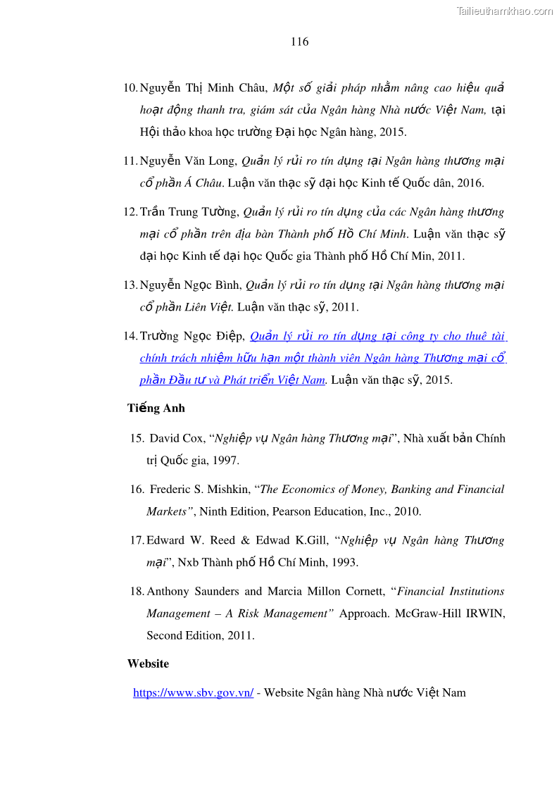 Luận văn thạc sĩ kinh doanh thương mại Hoạt động quản lý rủi ro tín dụng tại Ngân hàng TMCP Công Thương – Chi nhánh Bãi Cháy - 11 Trang 131