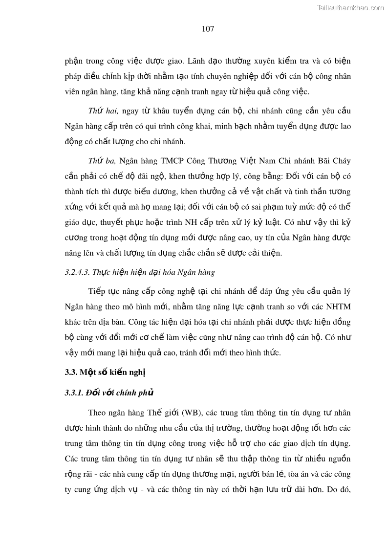 Luận văn thạc sĩ kinh doanh thương mại Hoạt động quản lý rủi ro tín dụng tại Ngân hàng TMCP Công Thương – Chi nhánh Bãi Cháy - 11 Trang 122