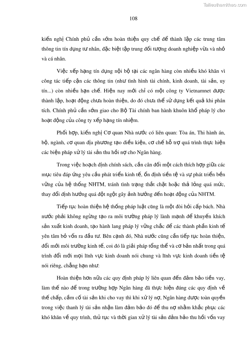 Luận văn thạc sĩ kinh doanh thương mại Hoạt động quản lý rủi ro tín dụng tại Ngân hàng TMCP Công Thương – Chi nhánh Bãi Cháy - 11 Trang 123