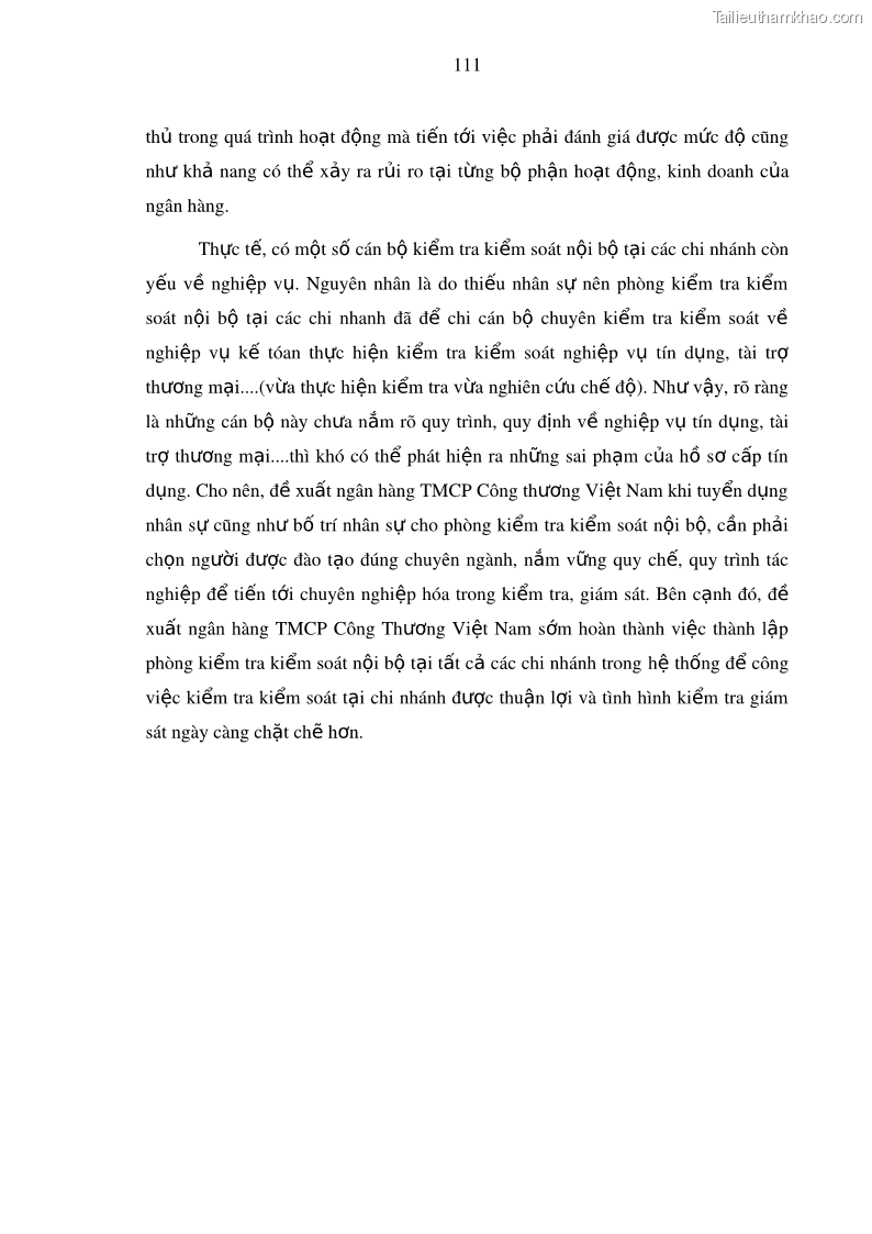 Luận văn thạc sĩ kinh doanh thương mại Hoạt động quản lý rủi ro tín dụng tại Ngân hàng TMCP Công Thương – Chi nhánh Bãi Cháy - 11 Trang 126