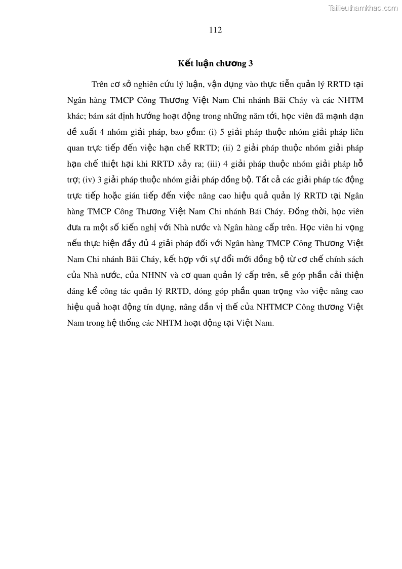 Luận văn thạc sĩ kinh doanh thương mại Hoạt động quản lý rủi ro tín dụng tại Ngân hàng TMCP Công Thương – Chi nhánh Bãi Cháy - 11 Trang 127