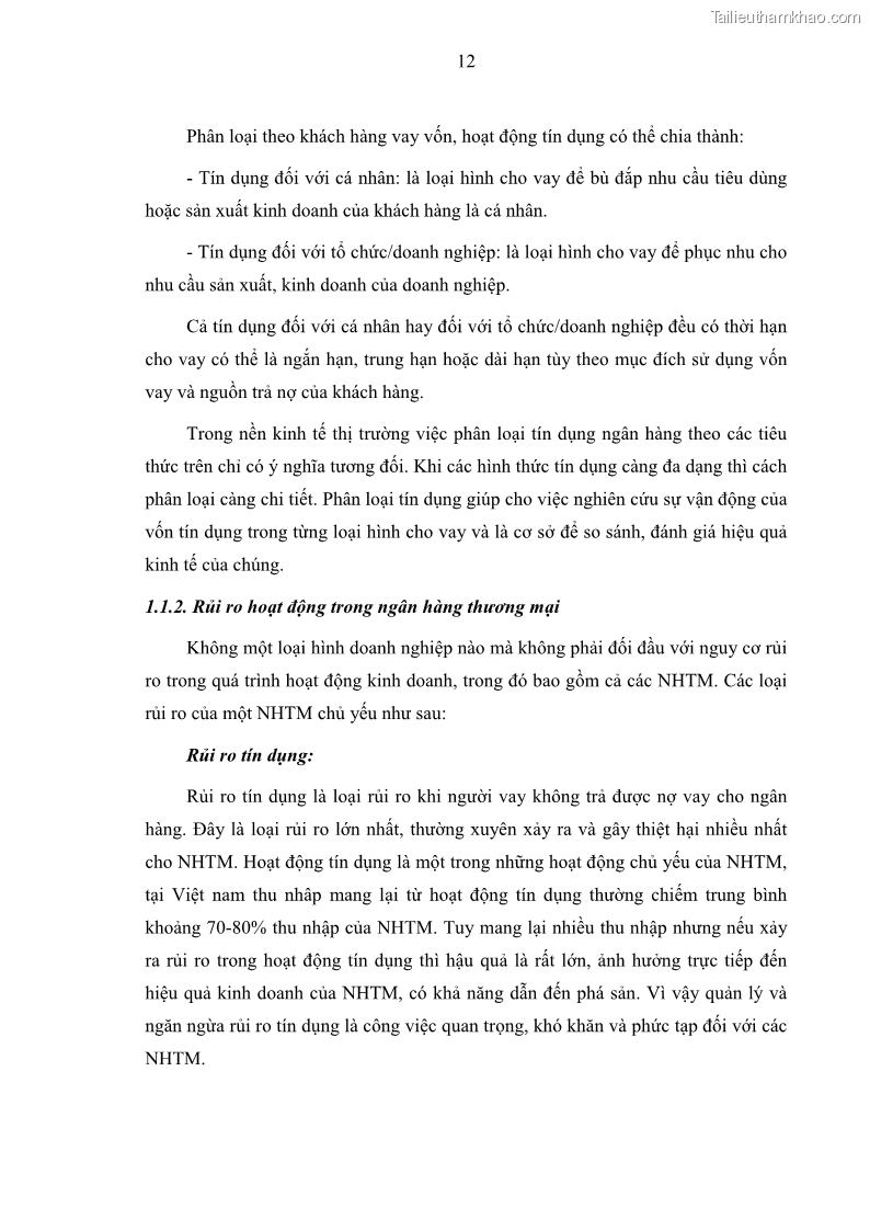 Luận văn thạc sĩ kinh doanh thương mại Hoạt động quản lý rủi ro tín dụng tại Ngân hàng TMCP Đầu tư và Phát triển Việt Nam - Chi nhánh Cẩm Phả - 2 Trang 22