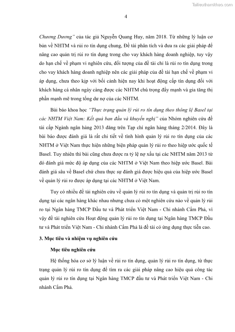 Luận văn thạc sĩ kinh doanh thương mại Hoạt động quản lý rủi ro tín dụng tại Ngân hàng TMCP Đầu tư và Phát triển Việt Nam - Chi nhánh Cẩm Phả - 2 Trang 14