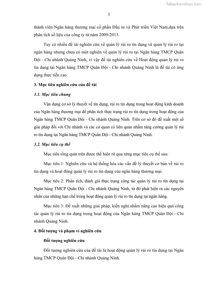 Luận văn thạc sĩ kinh doanh thương mại Hoạt động quản lý rủi ro tín dụng tại Ngân hàng TMCP Quân Đội - Chi nhánh Quảng Ninh - 2 Trang 14