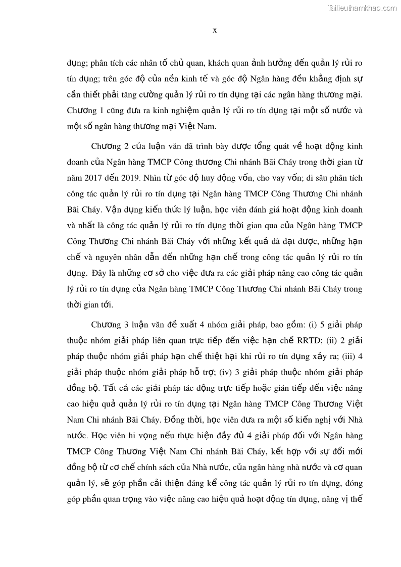 Luận văn thạc sĩ kinh doanh thương mại Hoạt động quản lý rủi ro tín dụng tại Ngân hàng TMCP Công Thương – Chi nhánh Bãi Cháy - 2 Trang 14