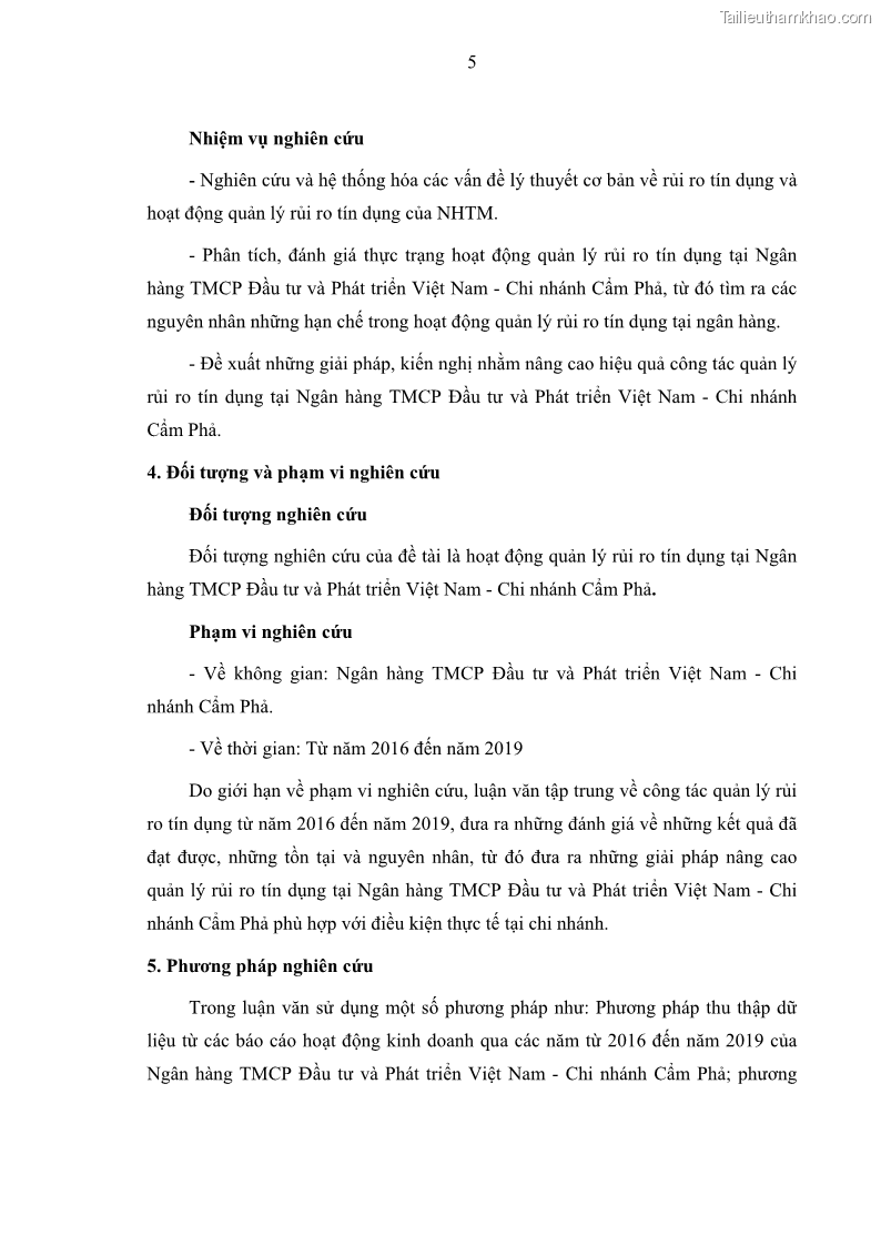 Luận văn thạc sĩ kinh doanh thương mại Hoạt động quản lý rủi ro tín dụng tại Ngân hàng TMCP Đầu tư và Phát triển Việt Nam - Chi nhánh Cẩm Phả - 2 Trang 15