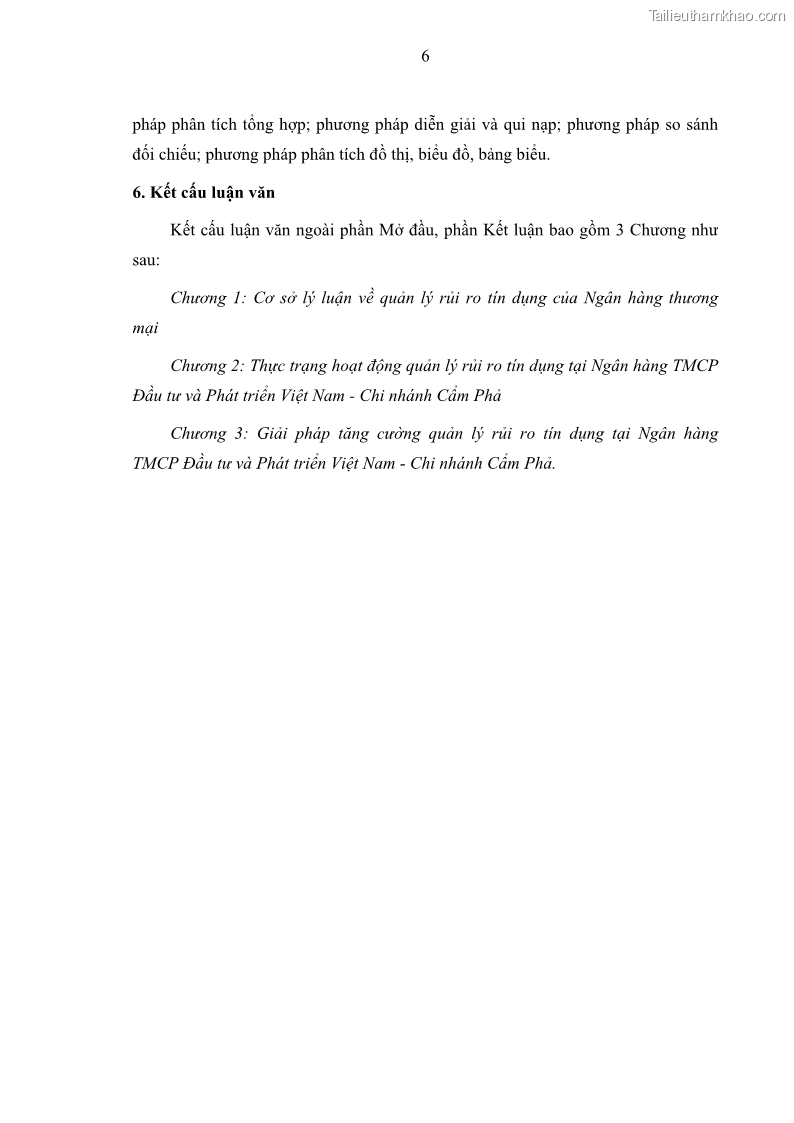 Luận văn thạc sĩ kinh doanh thương mại Hoạt động quản lý rủi ro tín dụng tại Ngân hàng TMCP Đầu tư và Phát triển Việt Nam - Chi nhánh Cẩm Phả - 2 Trang 16