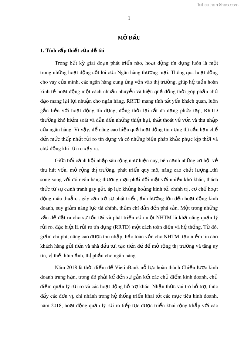 Luận văn thạc sĩ kinh doanh thương mại Hoạt động quản lý rủi ro tín dụng tại Ngân hàng TMCP Công Thương – Chi nhánh Bãi Cháy - 2 Trang 16