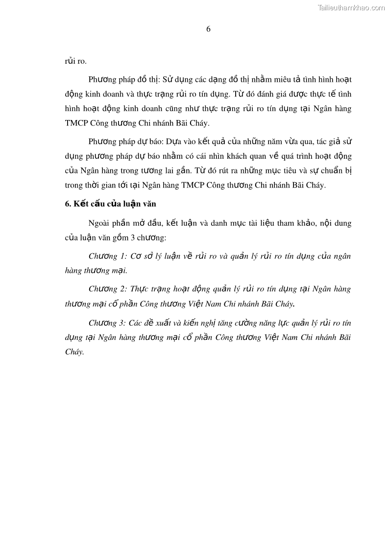 Luận văn thạc sĩ kinh doanh thương mại Hoạt động quản lý rủi ro tín dụng tại Ngân hàng TMCP Công Thương – Chi nhánh Bãi Cháy - 2 Trang 21