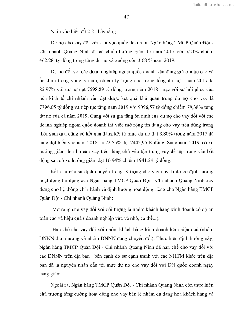 Luận văn thạc sĩ kinh doanh thương mại Hoạt động quản lý rủi ro tín dụng tại Ngân hàng TMCP Quân Đội - Chi nhánh Quảng Ninh - 5 Trang 58