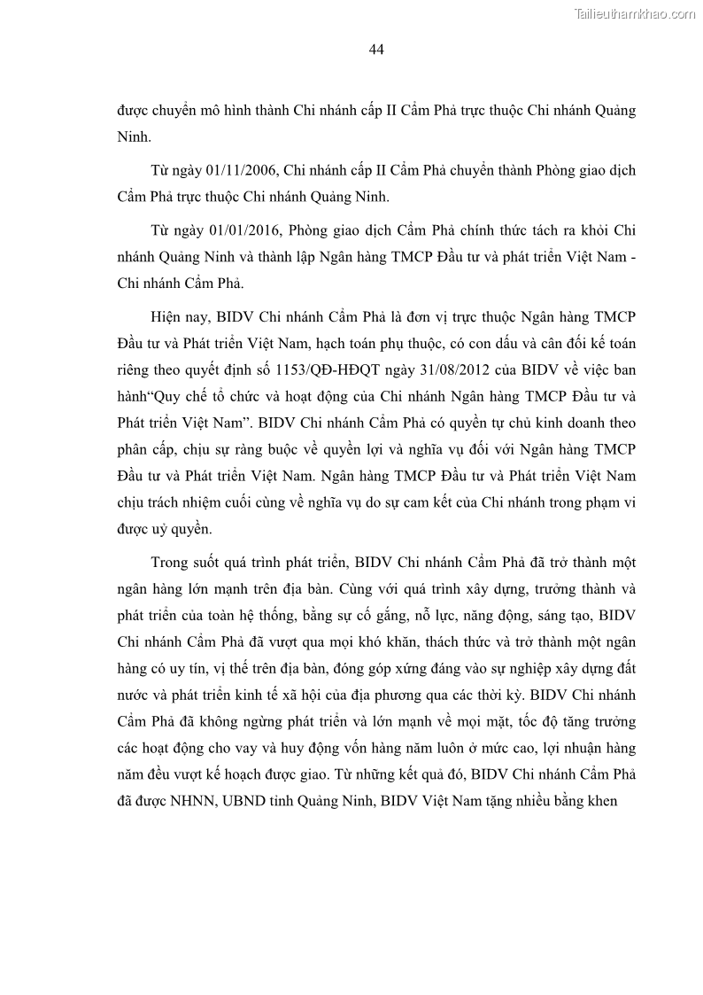 Luận văn thạc sĩ kinh doanh thương mại Hoạt động quản lý rủi ro tín dụng tại Ngân hàng TMCP Đầu tư và Phát triển Việt Nam - Chi nhánh Cẩm Phả - 5 Trang 54