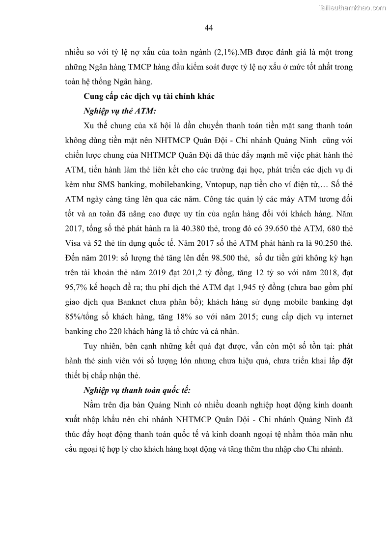 Luận văn thạc sĩ kinh doanh thương mại Hoạt động quản lý rủi ro tín dụng tại Ngân hàng TMCP Quân Đội - Chi nhánh Quảng Ninh - 5 Trang 55
