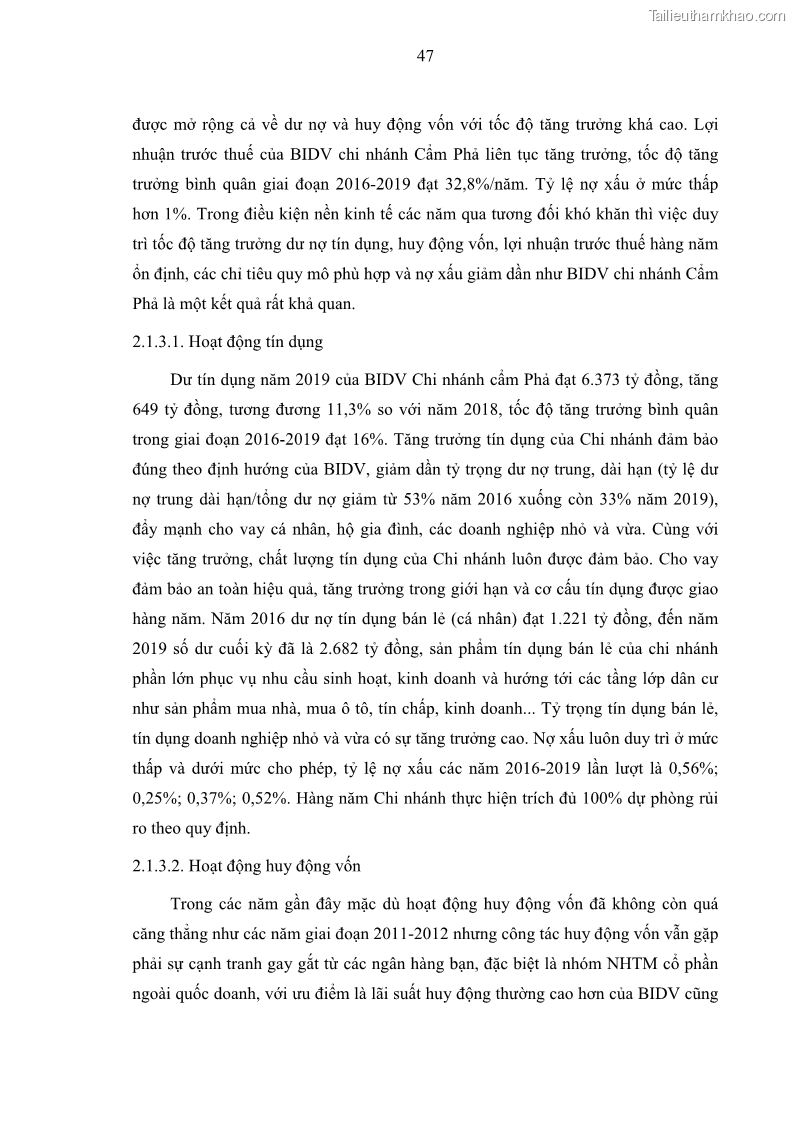 Luận văn thạc sĩ kinh doanh thương mại Hoạt động quản lý rủi ro tín dụng tại Ngân hàng TMCP Đầu tư và Phát triển Việt Nam - Chi nhánh Cẩm Phả - 5 Trang 57