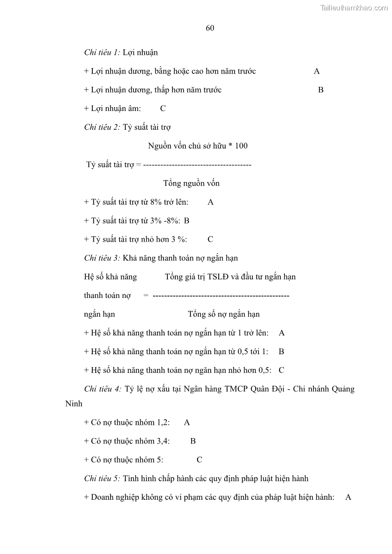 Luận văn thạc sĩ kinh doanh thương mại Hoạt động quản lý rủi ro tín dụng tại Ngân hàng TMCP Quân Đội - Chi nhánh Quảng Ninh - 6 Trang 71