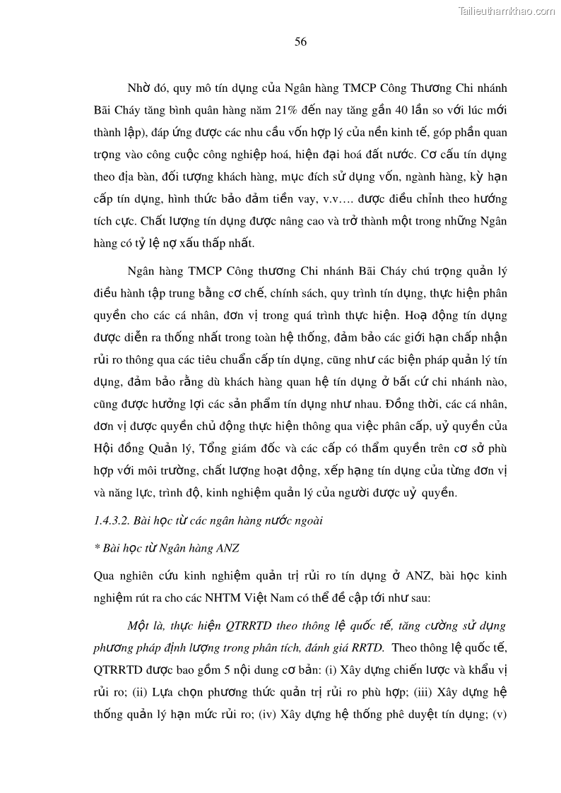 Luận văn thạc sĩ kinh doanh thương mại Hoạt động quản lý rủi ro tín dụng tại Ngân hàng TMCP Công Thương – Chi nhánh Bãi Cháy - 6 Trang 71