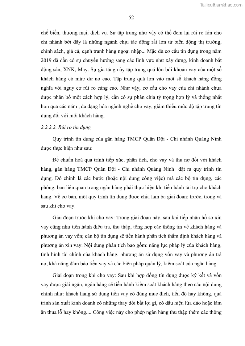 Luận văn thạc sĩ kinh doanh thương mại Hoạt động quản lý rủi ro tín dụng tại Ngân hàng TMCP Quân Đội - Chi nhánh Quảng Ninh - 6 Trang 63